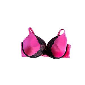 Cacique Lane Bryant Pink & Black Lace Underwire Bra Plus 44DDD Boost Plunge NWOT